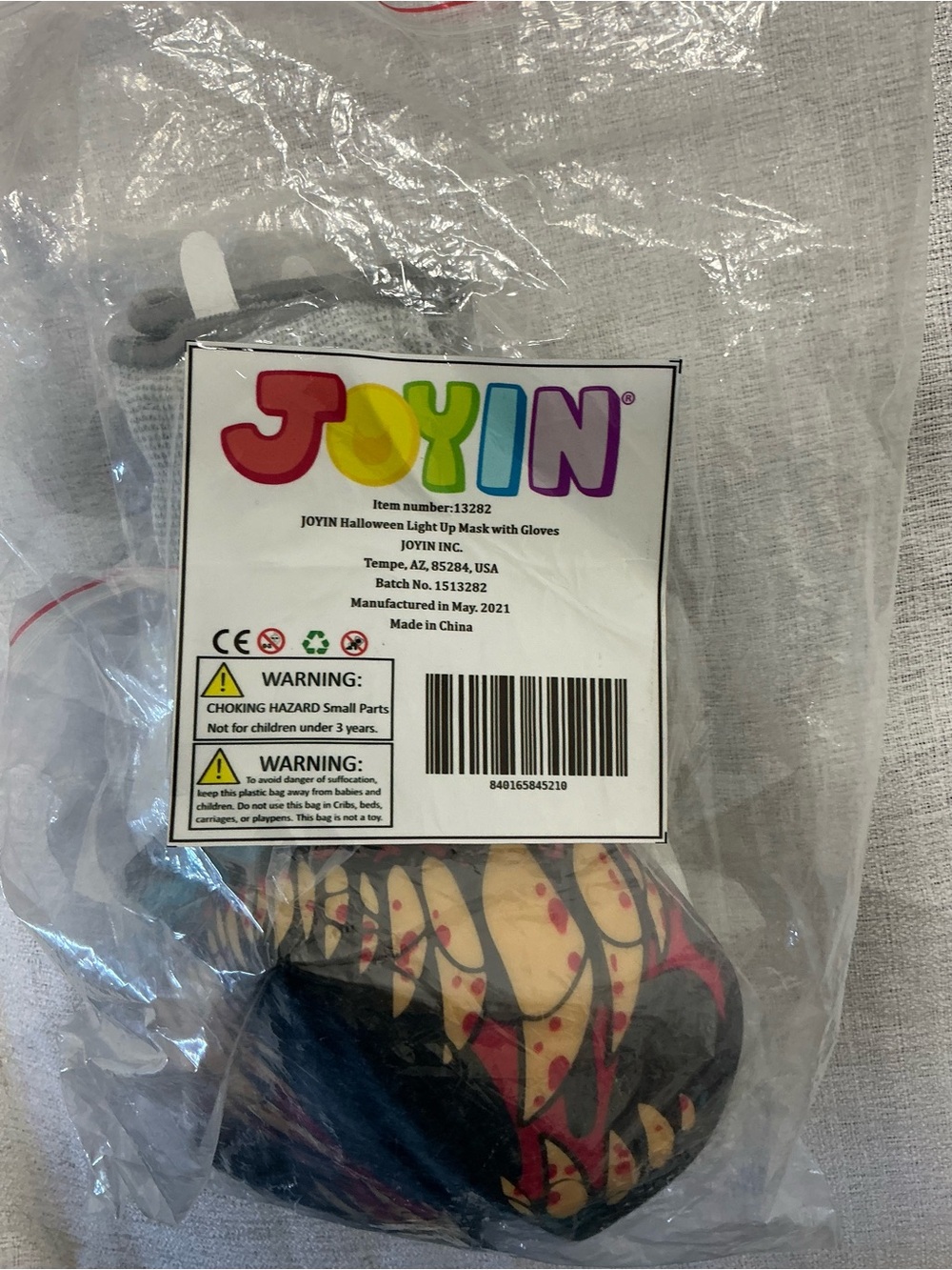 JOYIN Halloween Light Up LED Mask & Gloves Set Scary Costume (Untested)